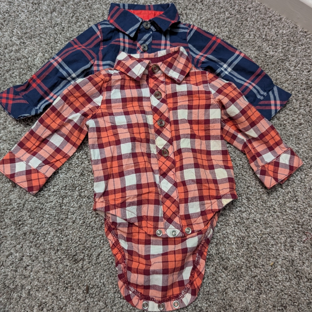 Cat & Jack Navy and Red Plaid Button-Down Shirt Duo